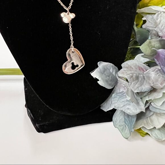 Mickey Mouse Heart SAQ Stamped Slide Drop Lariat Silver Tone Necklace - Picture 2 of 7